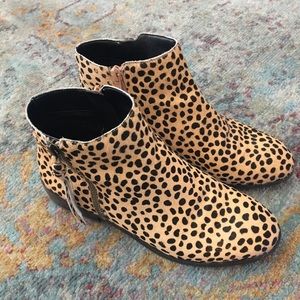 Black/tan Cheetah side zip ankle bootie
